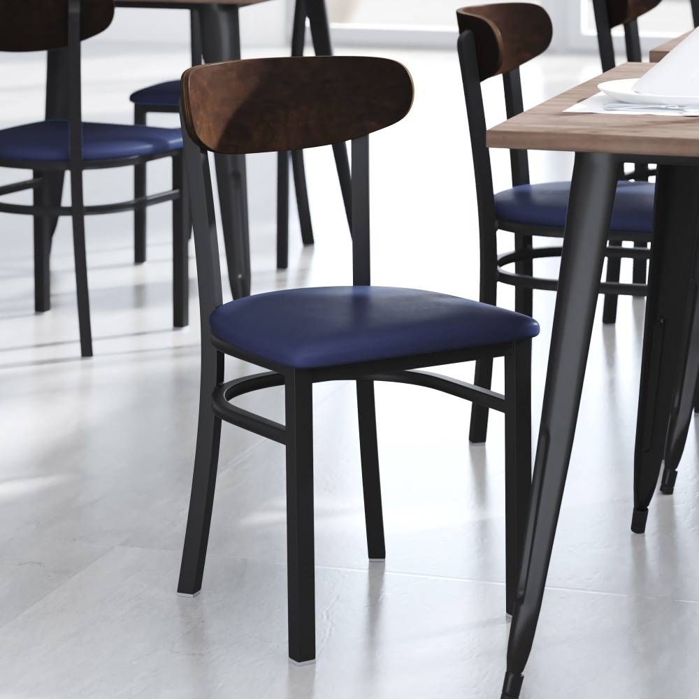 Flash Furniture Wright Commercial Grade Dining Chair, Walnut/Blue