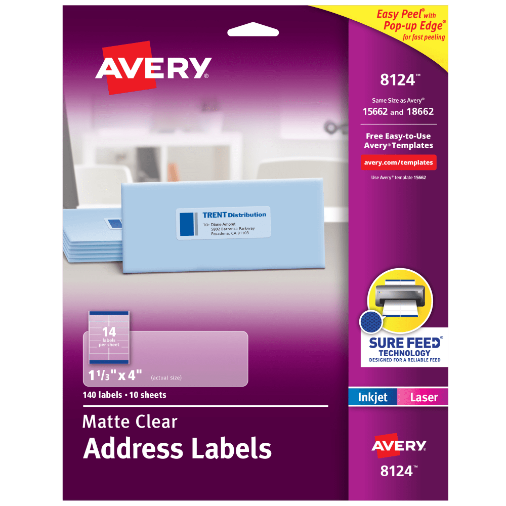 Avery® Printable Labels With Sure Feed®, Rectangle, 1-1/3"
