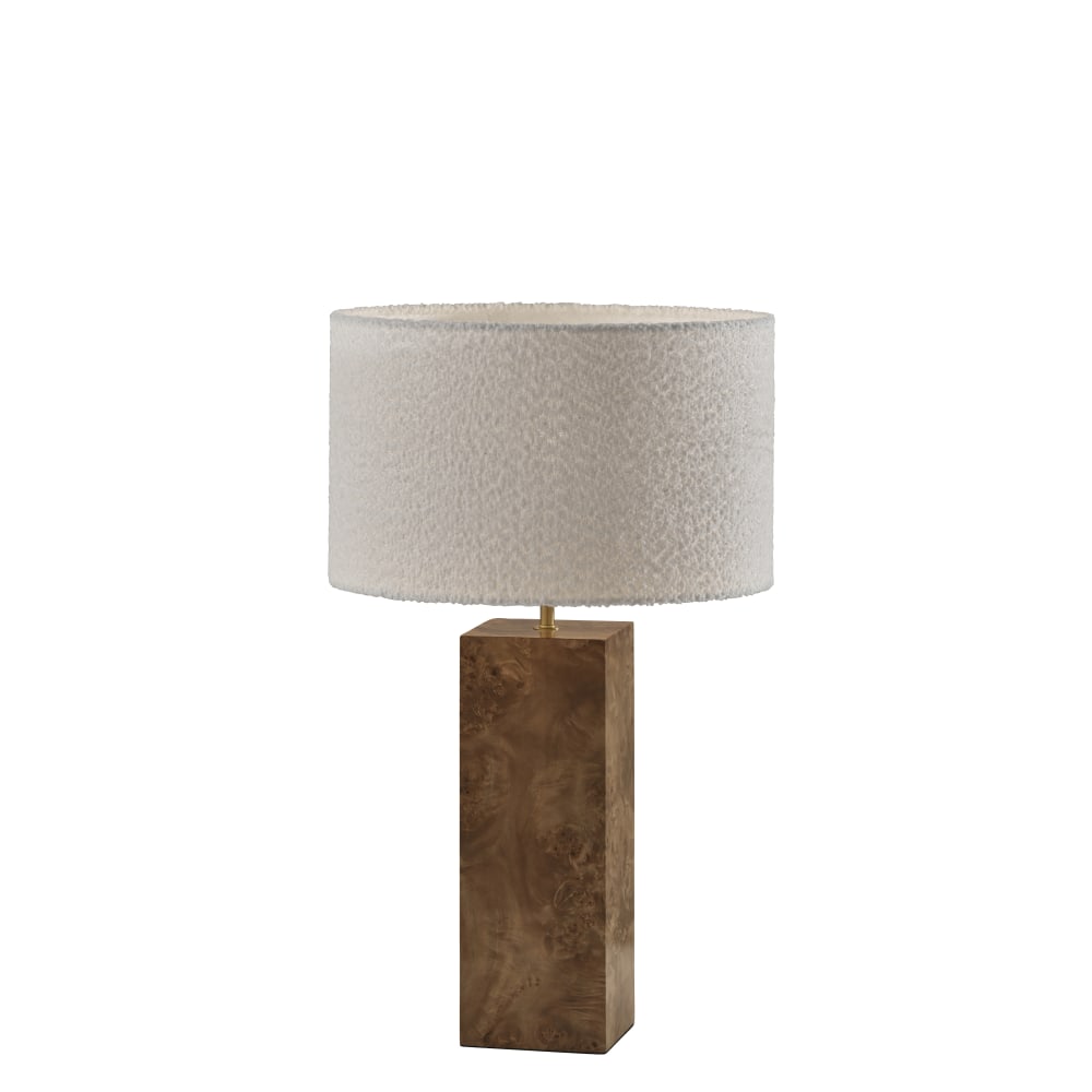 Adesso Frederick Table Lamp, 23-1/4”, White Shade/Burled Wood
