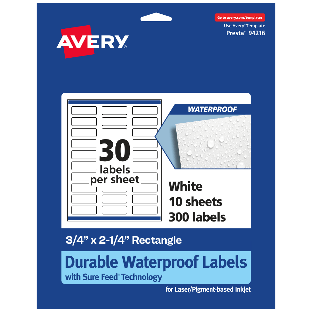 Avery® Waterproof Permanent Labels With Sure Feed®, 94216-WMF10,