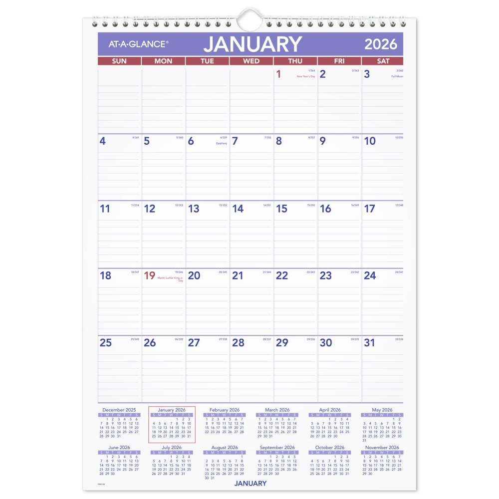 AT-A-GLANCE® 2026 Monthly Wall Calendar, Medium, 12" x