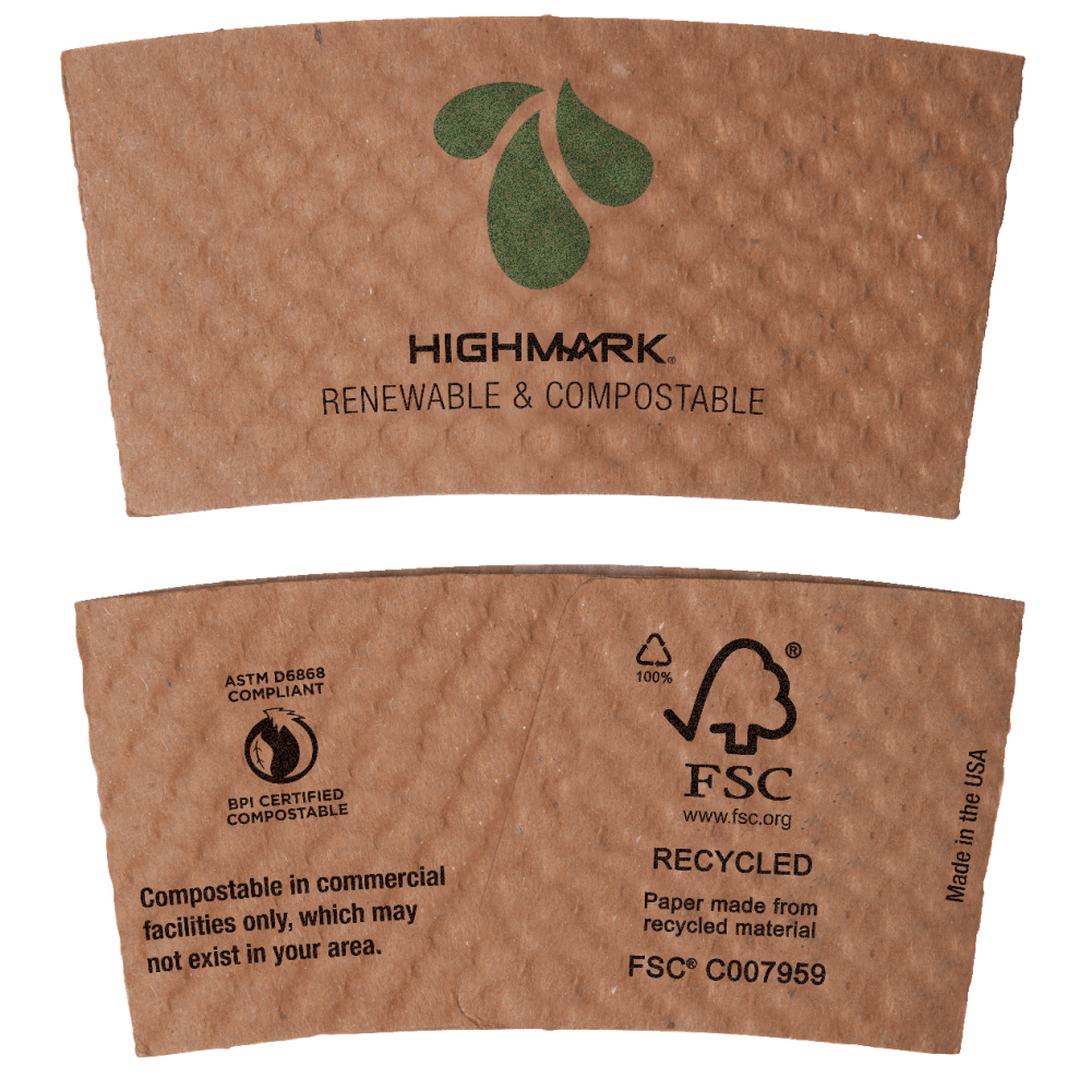 Highmark® ECO Compostable Breakroom Hot Cup Sleeves, 100%