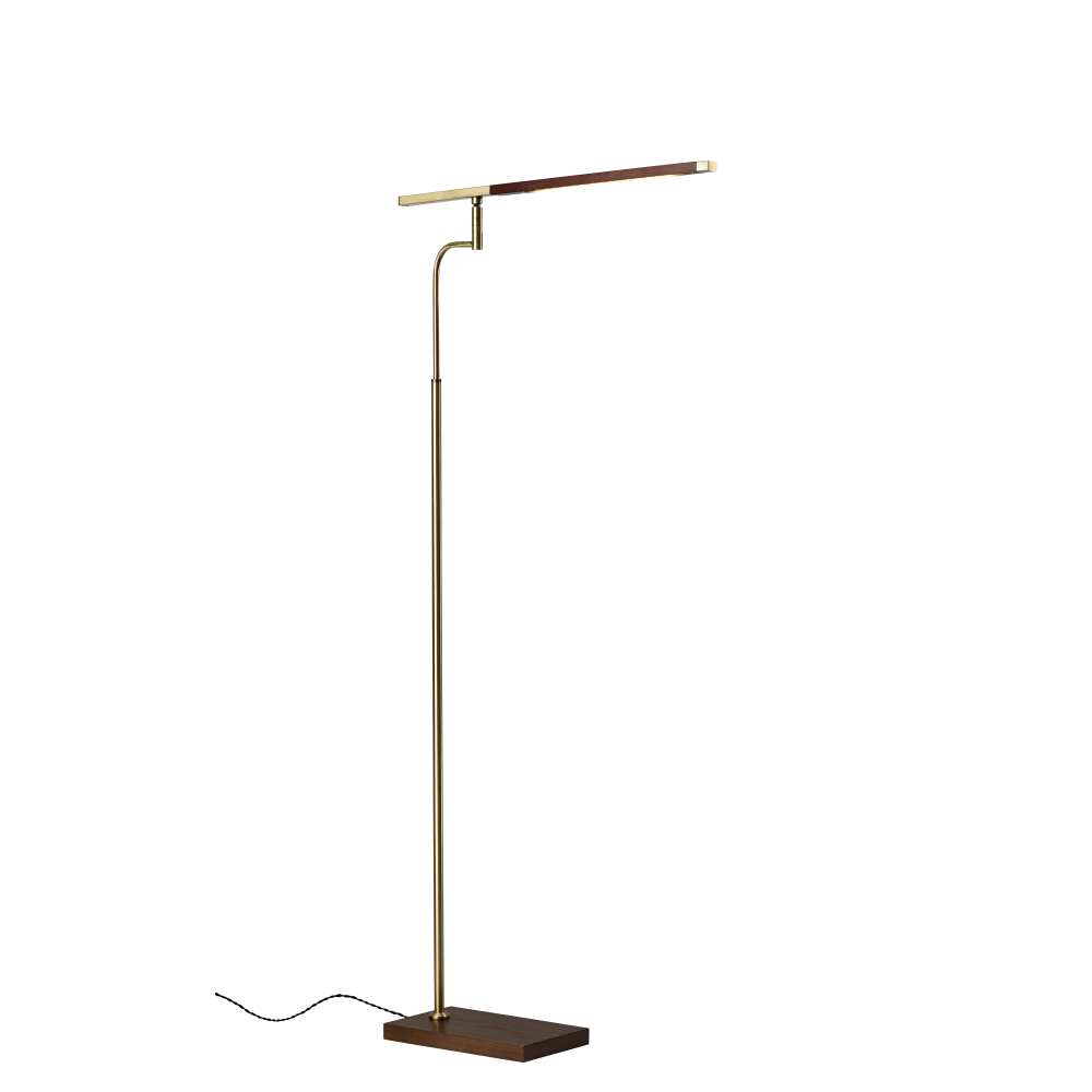 Adesso® Barrett LED Floor Lamp, 62-1/2”H, Antique Brass/Walnut