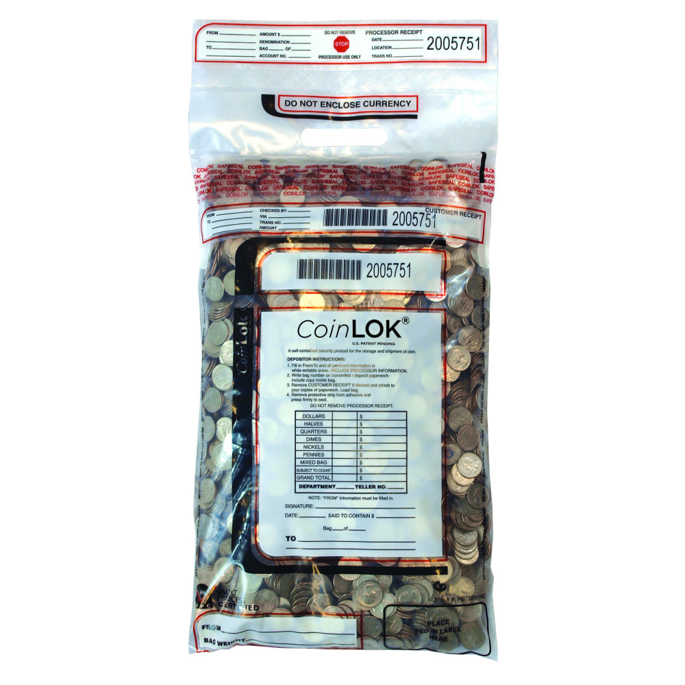CONTROLTEK CoinLOK Coin Bag 12 x 25, Clear