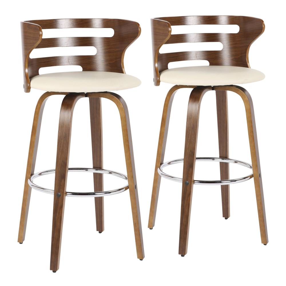 LumiSource Cosini Bar Stools, Cream Seat/Walnut Frame, Set