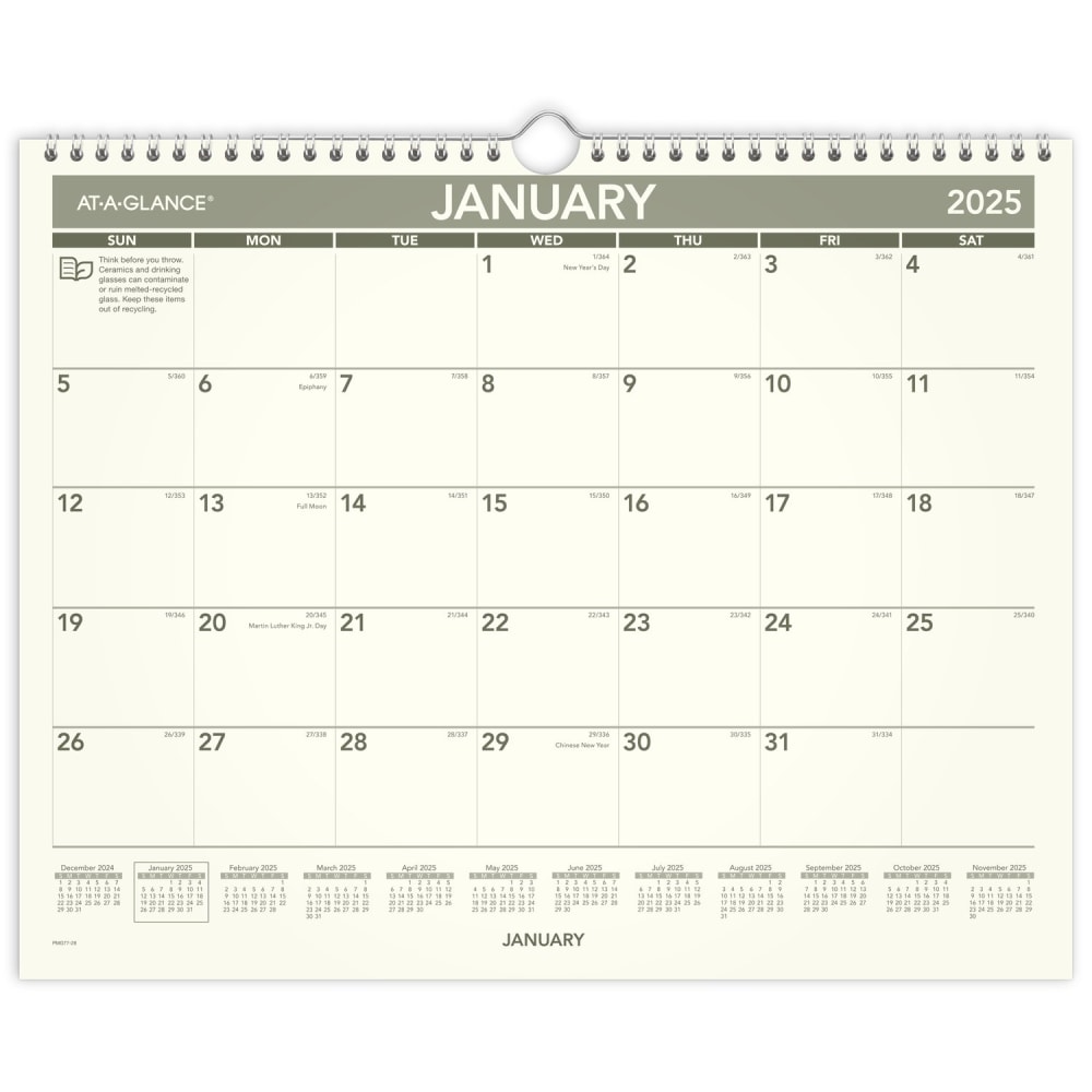 AT-A-GLANCE® 2025 Recycled Monthly Wall Calendar, Medium,