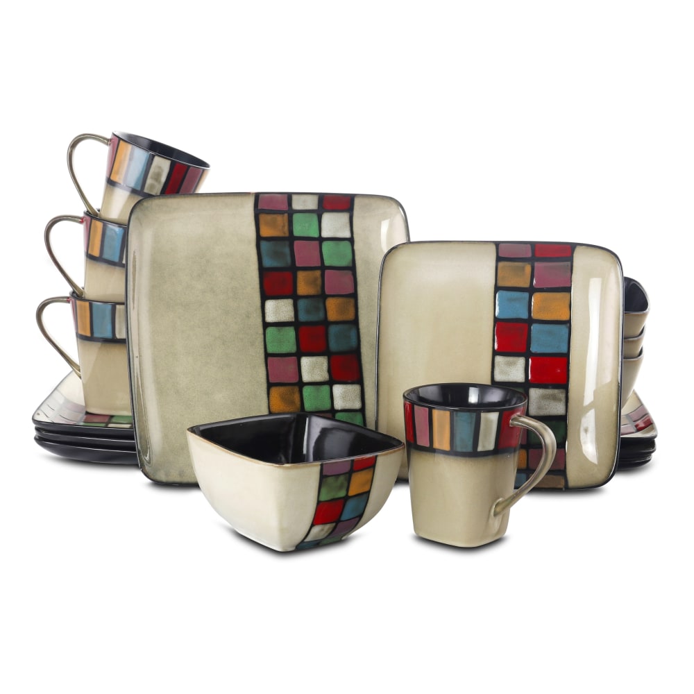 Elama 16-Piece Stoneware Dinnerware Set, Color Melange