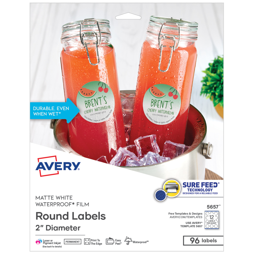 Avery® Printable Waterproof Labels with Sure Feed®, Round,