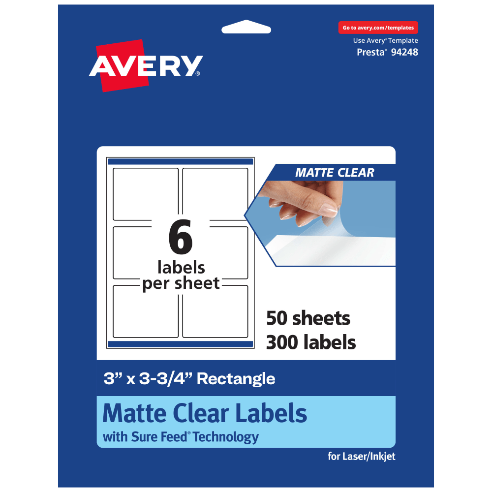 Avery® Permanent Labels With Sure Feed®, 94248-CMF50, Rectangle,