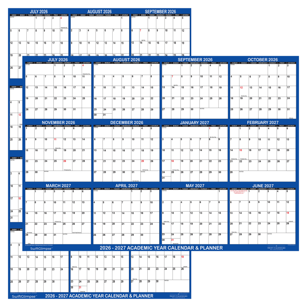 2026-2027 SwiftGlimpse Academic Monthly Wall Calendar, 36” x
