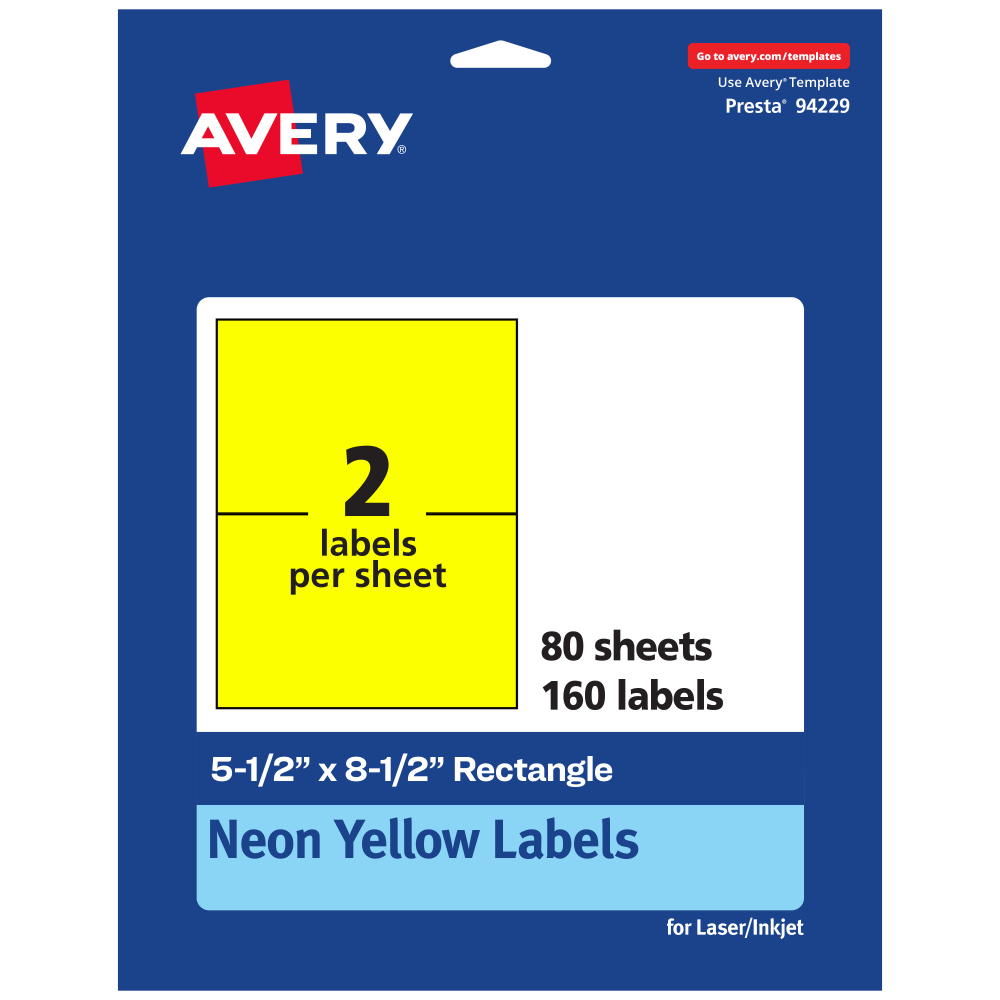 Avery® Printable Labels, 94229-NYP80, Rectangle, 5-1/2" x