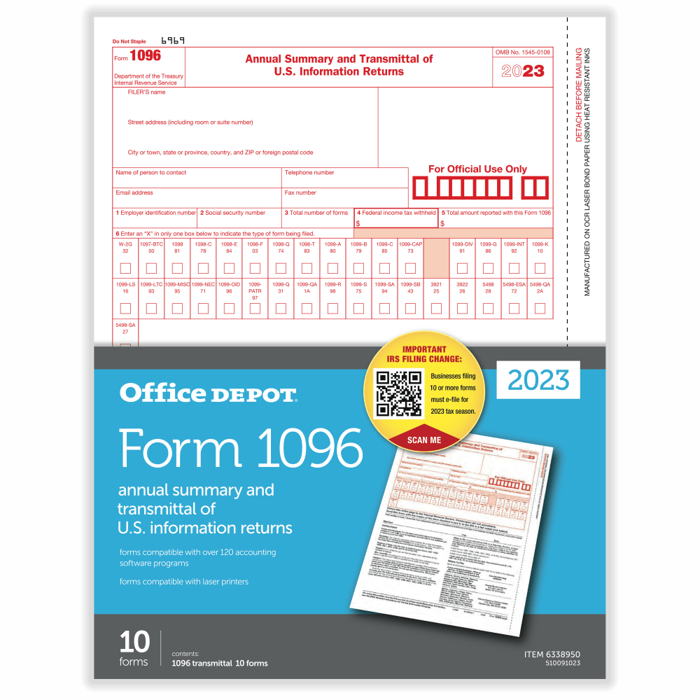 Office Depot® Brand 1096 Laser Tax Forms, 1-Part,