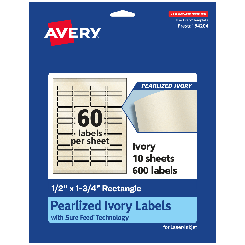 Avery® Pearlized Permanent Labels With Sure Feed®, 94204-PIP10,