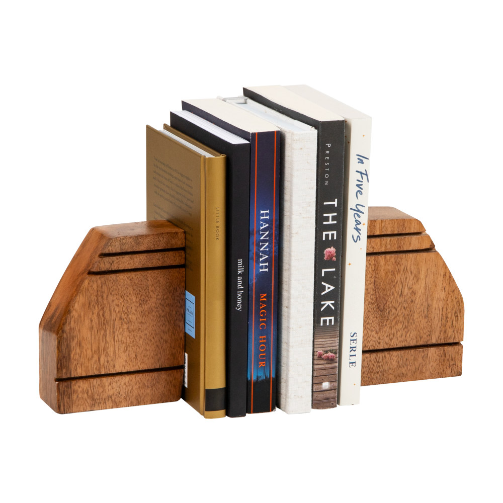 Mind Reader Rustic Wood Block Bookends, Brown, Set