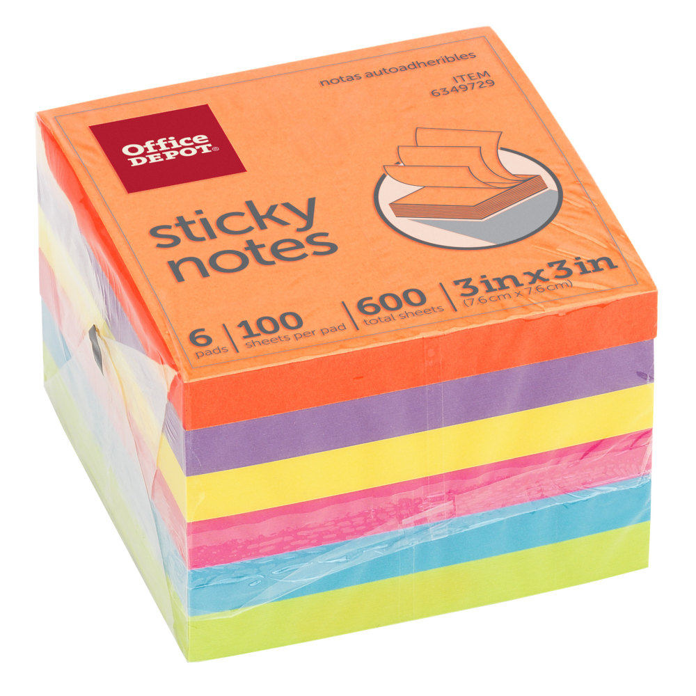 Office Depot® Brand Sticky Notes, 3" x 3",