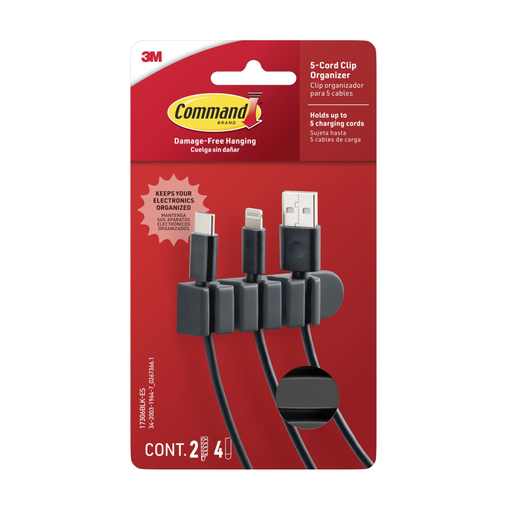 Command 5-Cord Clip Organizer 17306BLK-ES, Black, 2 Clips,