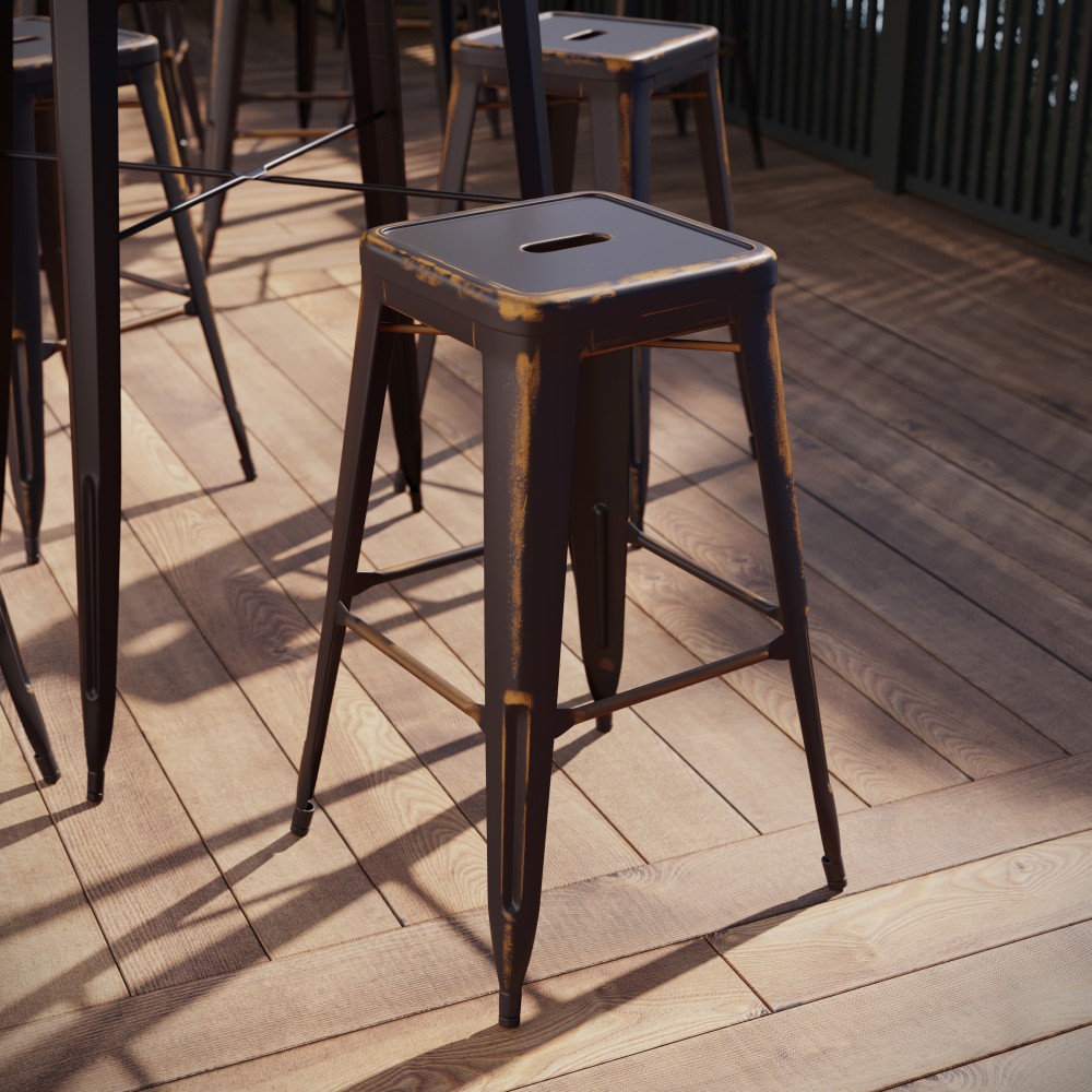 Flash Furniture 30"H Backless Distressed Bar Stool, Copper