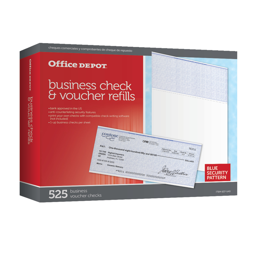 Office Depot® Brand Standard Blue Business Check Refills, Box Of 900