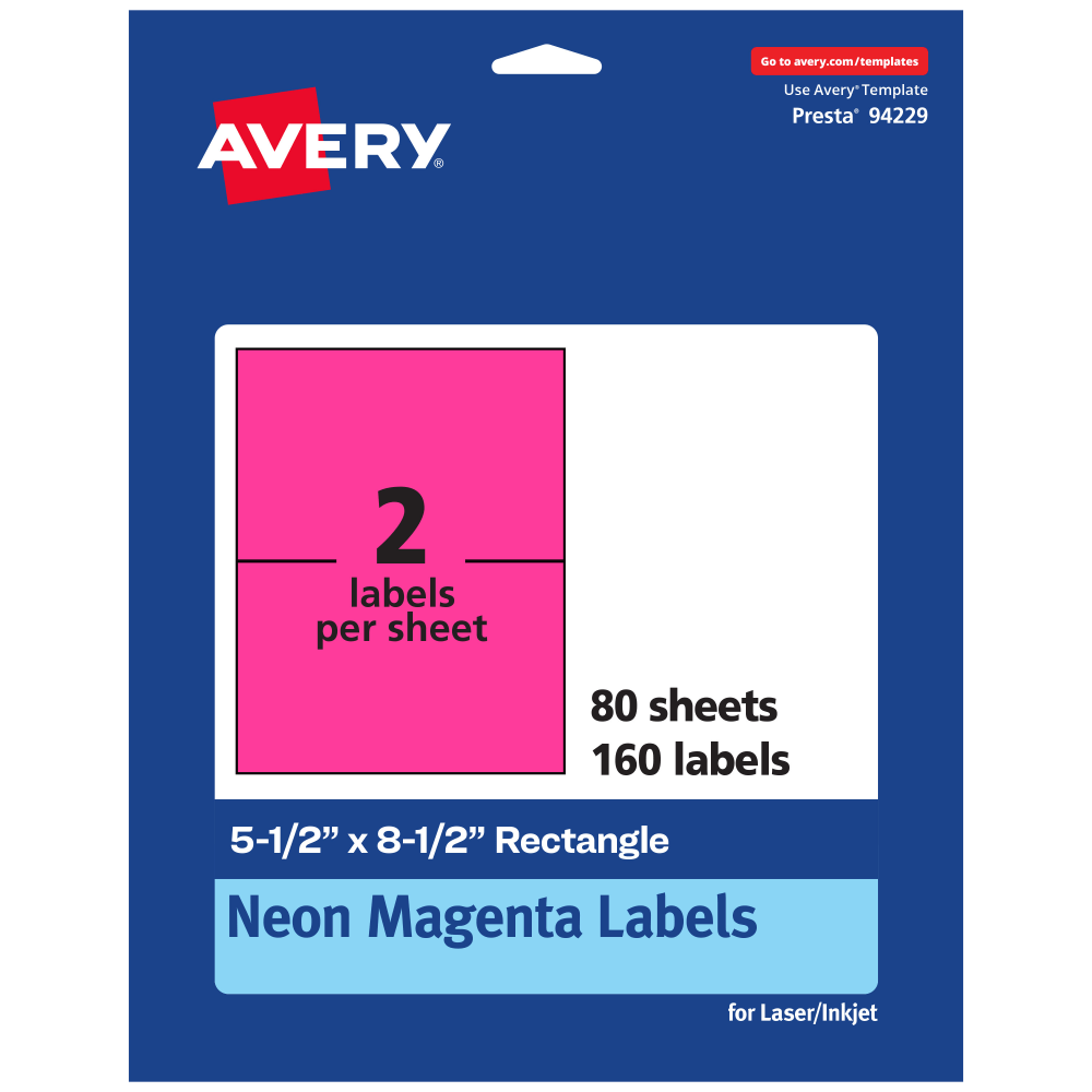 Avery® Printable Labels, 94229-NMP80, Rectangle, 5-1/2" x