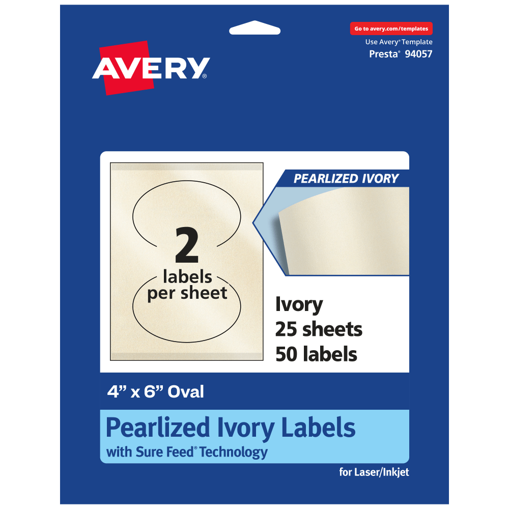Avery® Pearlized Permanent Labels With Sure Feed®, 94057-PIP25,