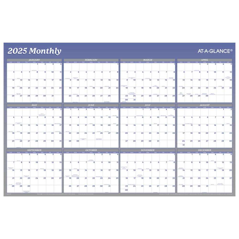 2025 AT-A-GLANCE® Reversible Yearly Wall Calendar, 24" x
