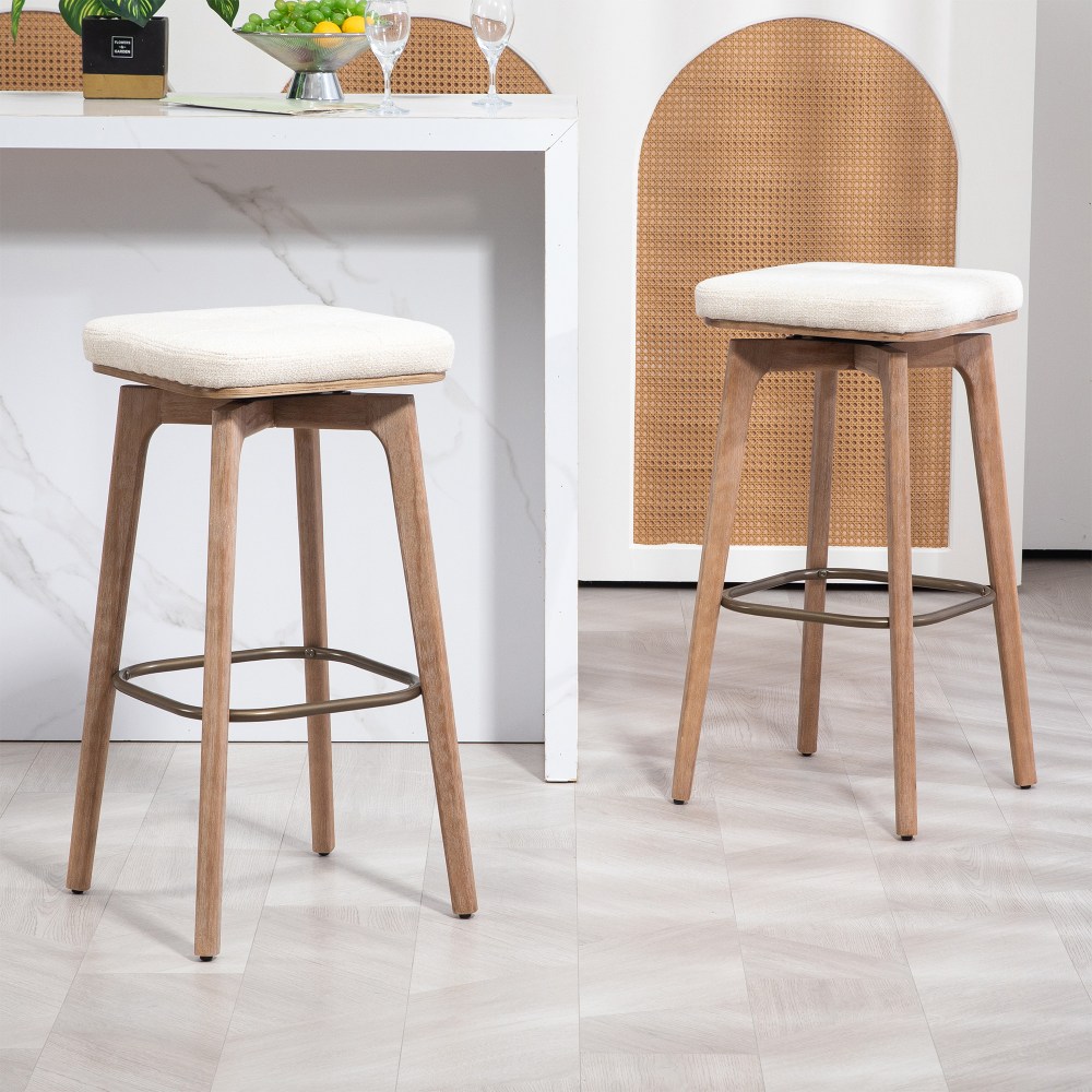 Glamour Home Beckham Fabric Barstools, Beige/Brown, Set Of