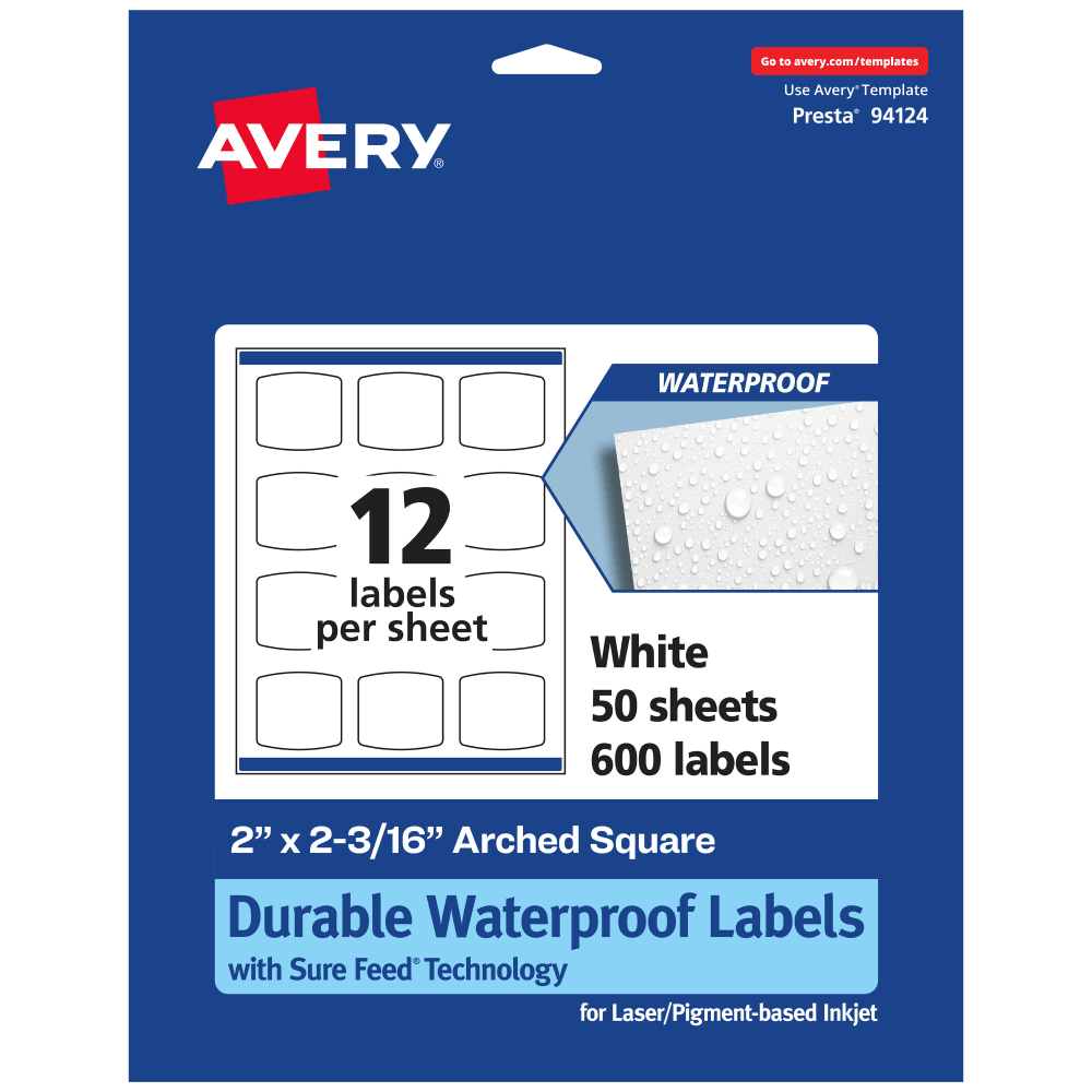 Avery® Waterproof Permanent Labels With Sure Feed®, 94124-WMF50,