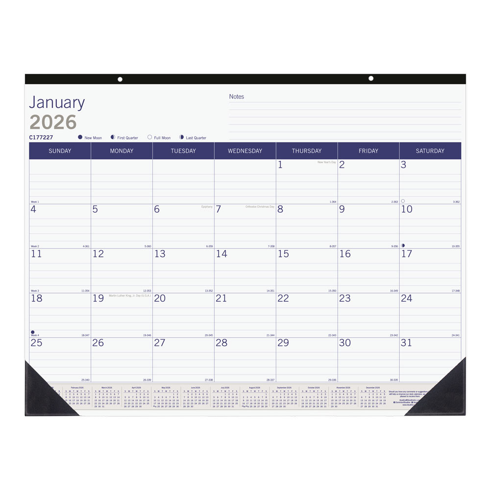 2026 Blueline DuraGlobe™ Monthly Desk Pad Calendar, 22"