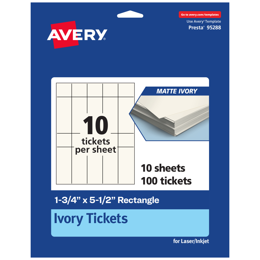 Avery® Printable Tickets, 1.75"x5.5", Matte Ivory, Pack