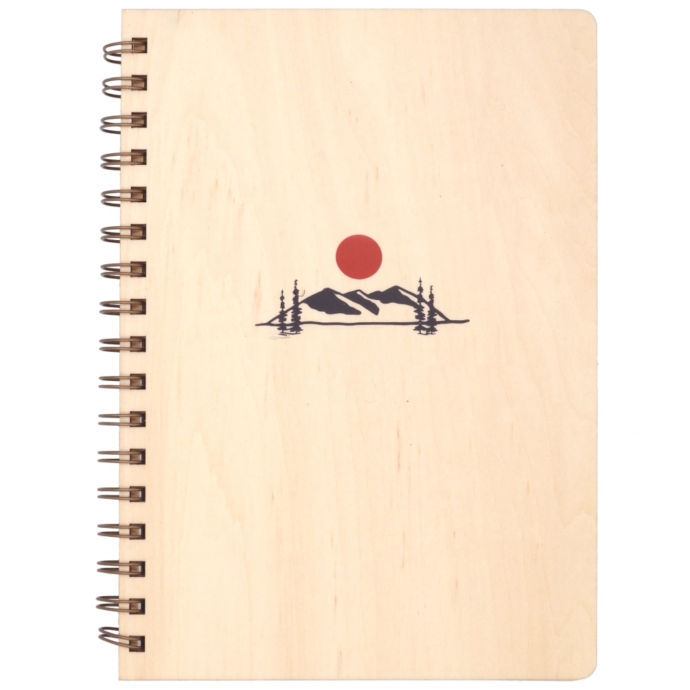 Denik Mountain Sunrise Wood Spiral Journal, 6-1/8" x