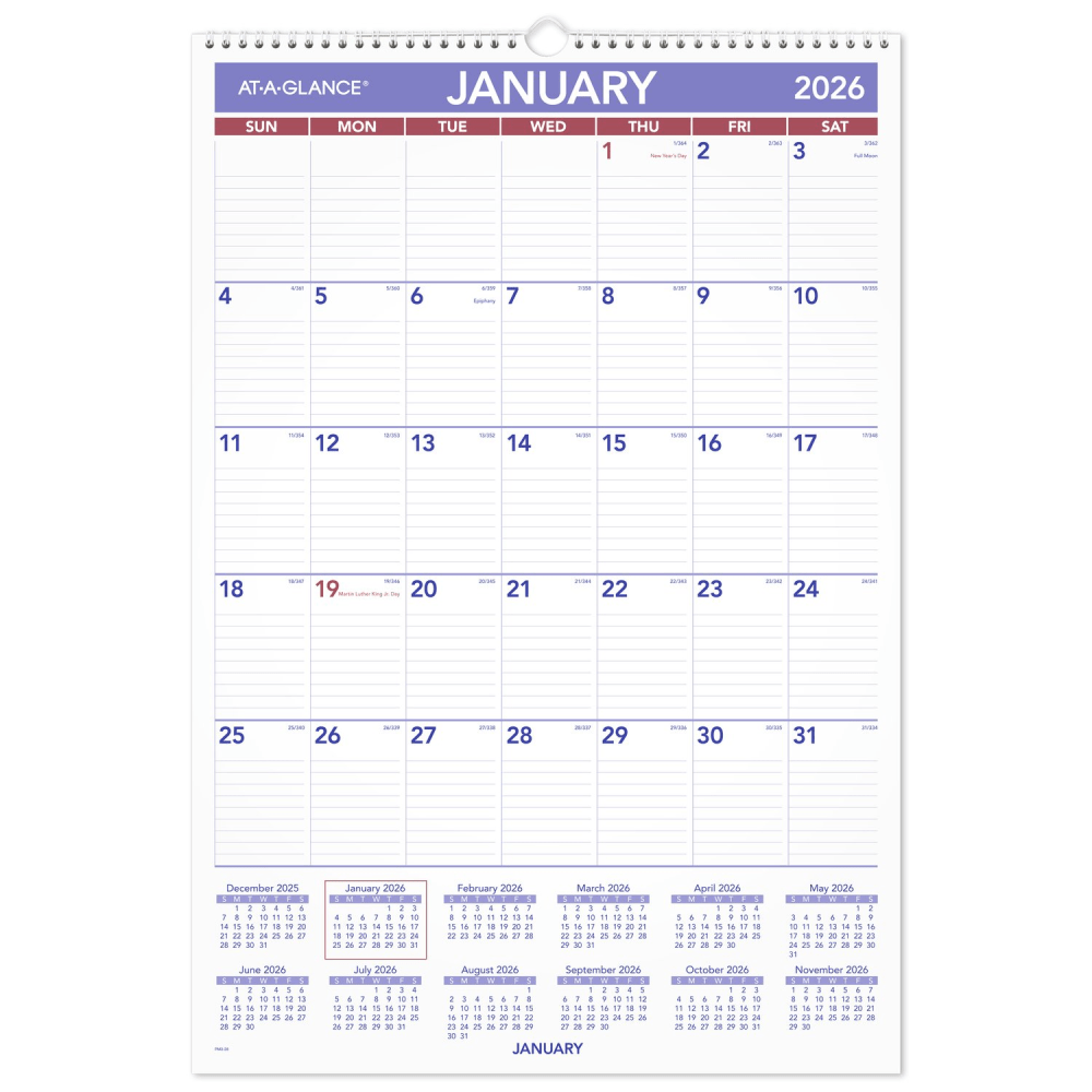 AT-A-GLANCE® 2026 Monthly Wall Calendar, Large, 15 1/2"