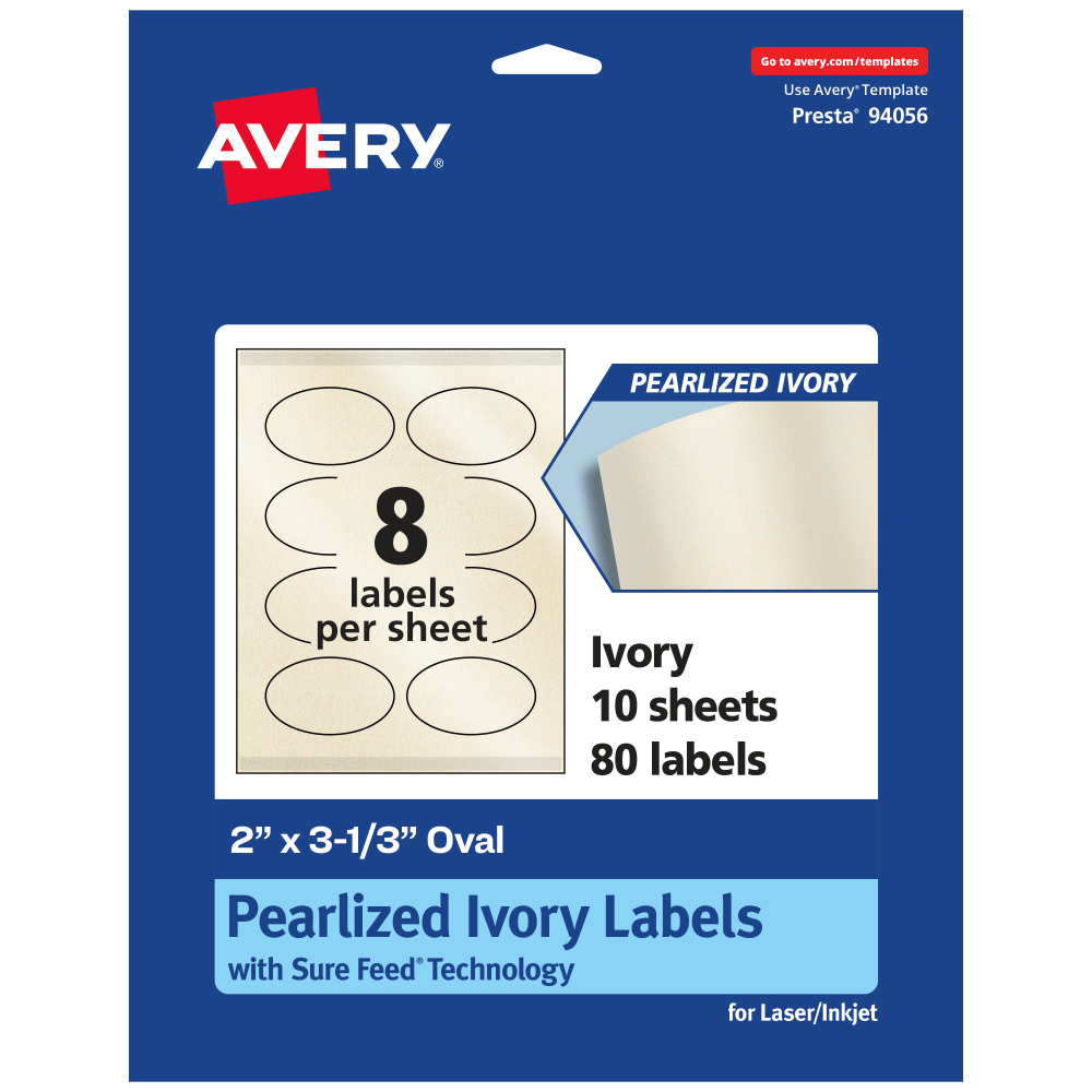 Avery® Pearlized Permanent Labels With Sure Feed®, 94056-PIP10,