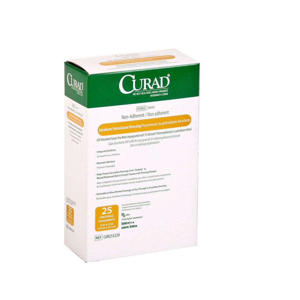 CURAD® Sterile Xeroform Gauze, 2" x 2", White,