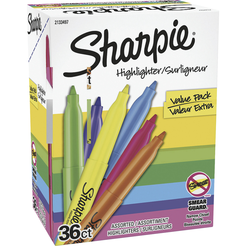 Sharpie Pocket Highlighters, Narrow Point, Multicolor, Pack Of