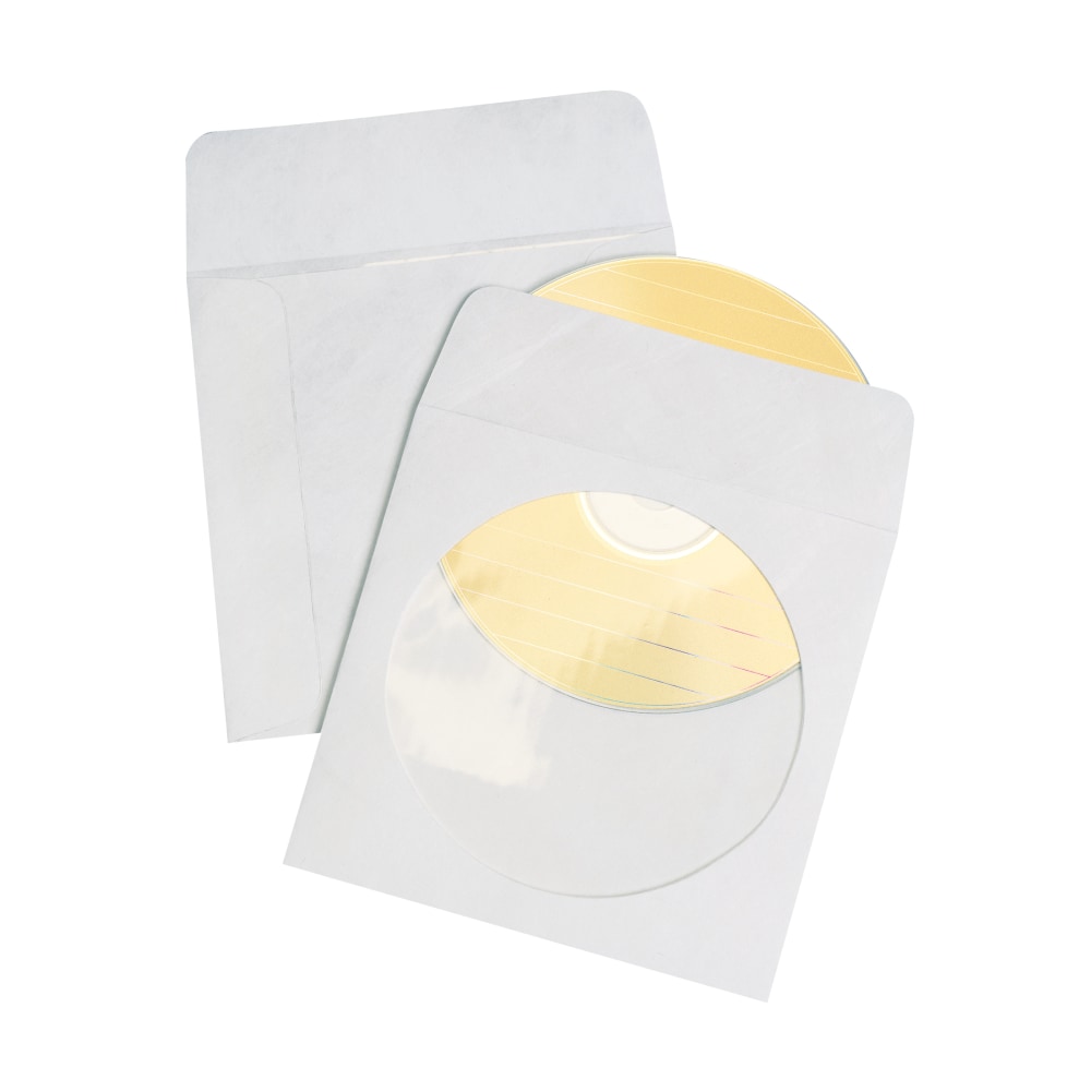 Quality Park CD/DVD Sleeves, 5" x 5", White,