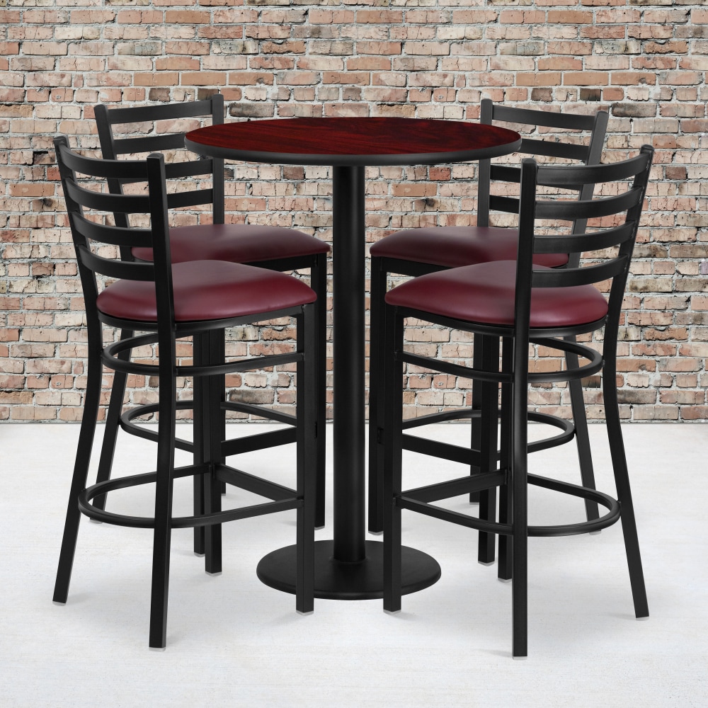 Flash Furniture Round Table And 4 Ladder-Back Bar