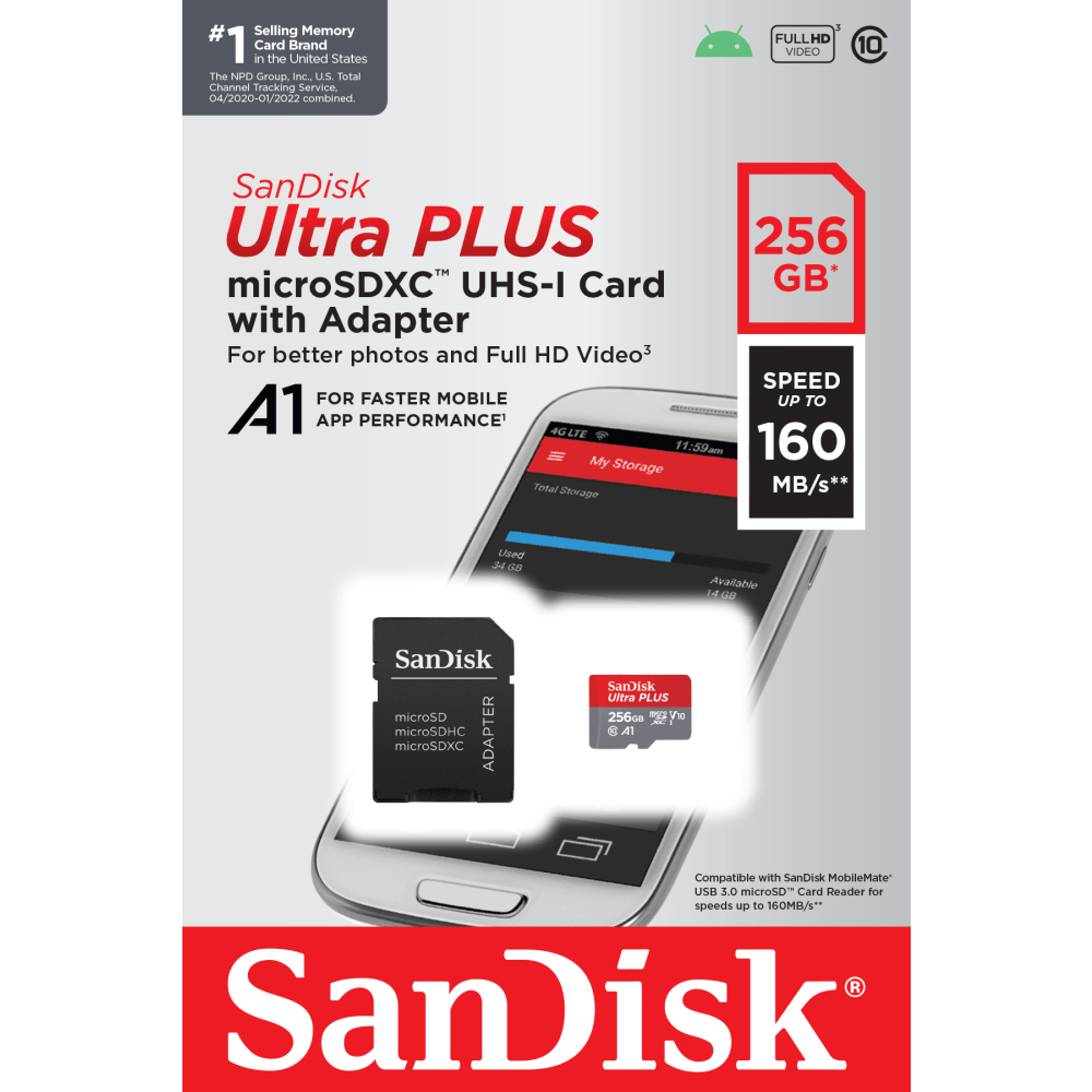SanDisk® Ultra PLUS microSD Memory Card, 256GB