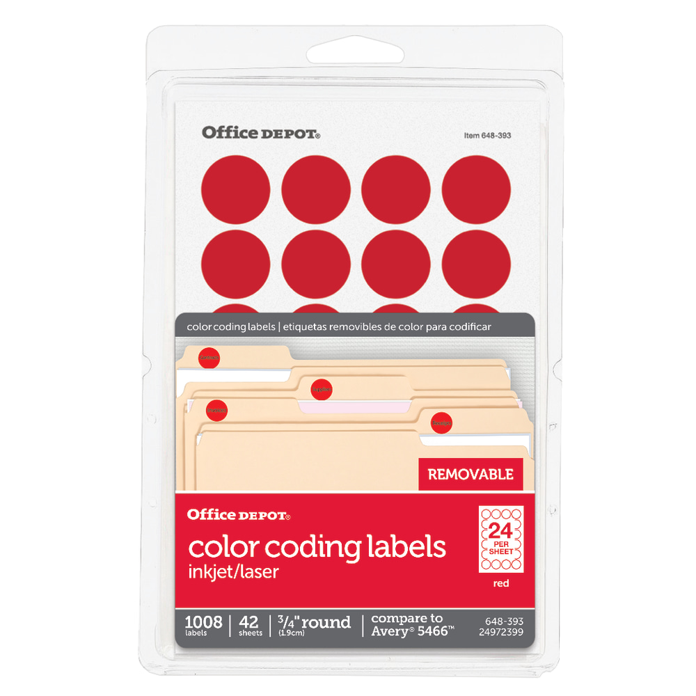 Office Depot® Brand Removable Round Color-Coding Labels, OD98786,