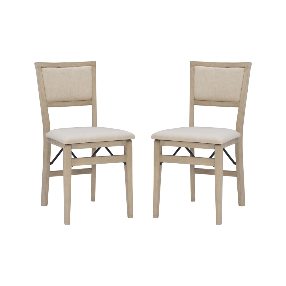 Linon Baker Wood Folding Accent Chairs, Gray Wash/Beige,