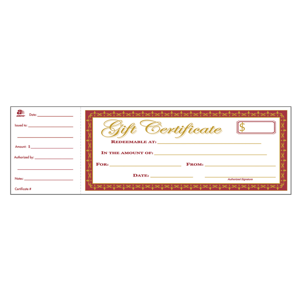 Adams® 1-Part Gift Certificates, 3 1/4" x 10