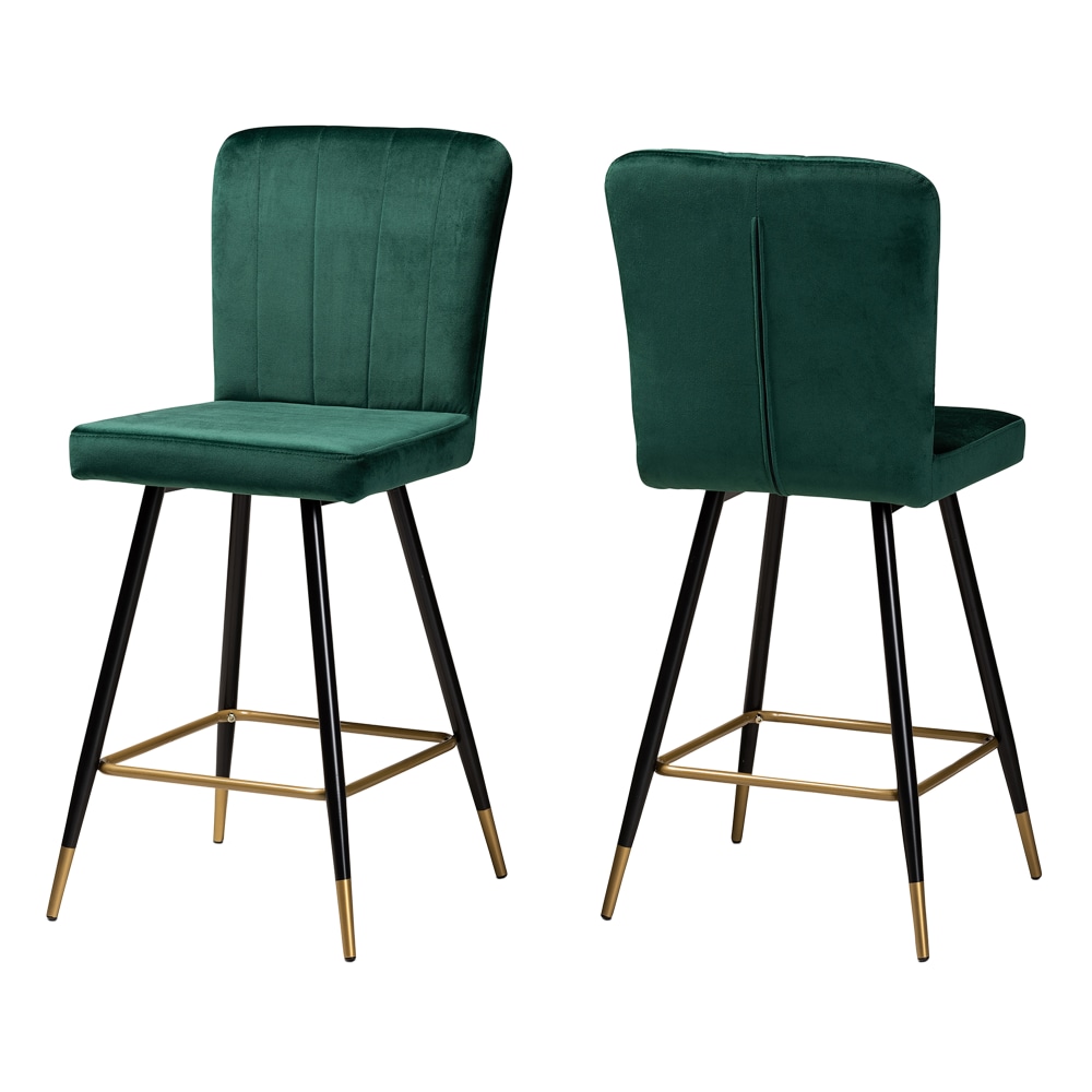 Baxton Studio Preston Bar Stools, Green/Black/Gold, Set Of