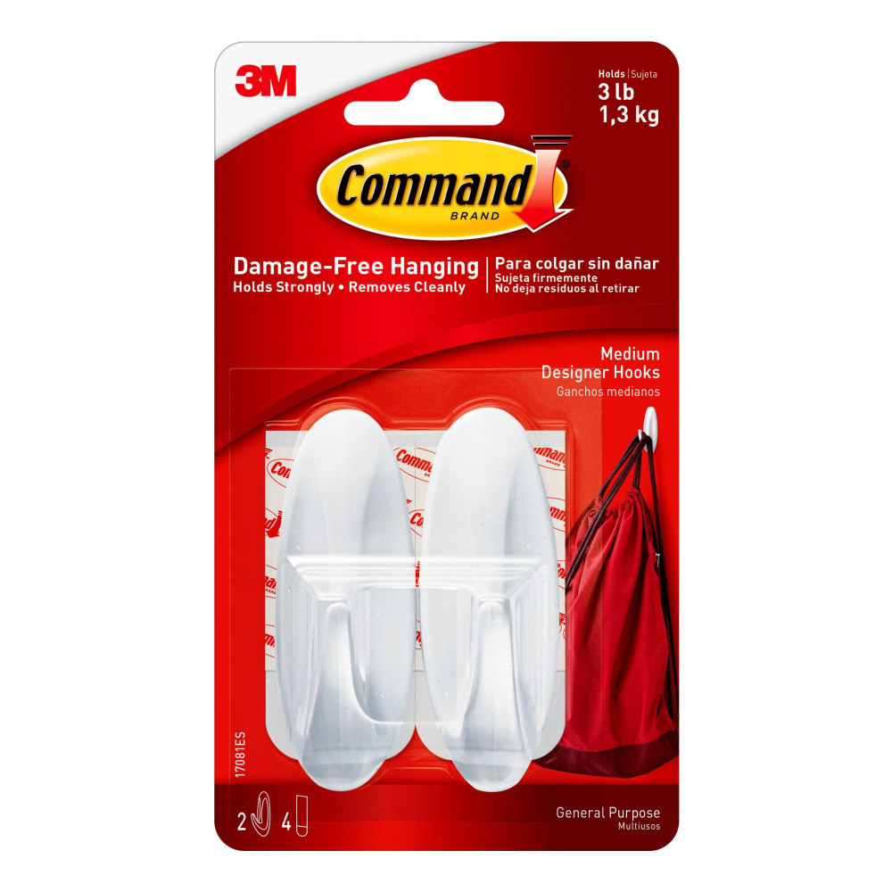 Command Medium Hooks, 2 Hooks, 4 White Adhesive