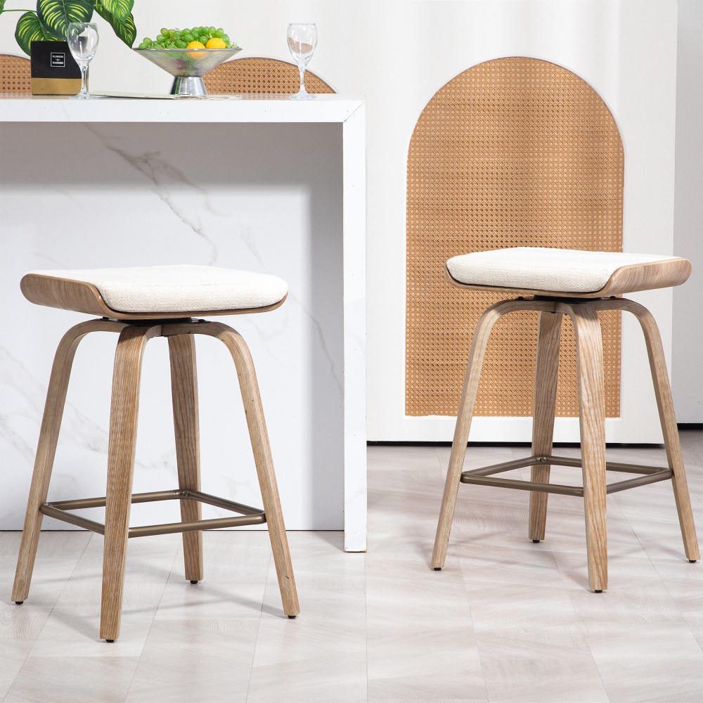 Glamour Home Beatrix Fabric Counter Height Stools, Beige,