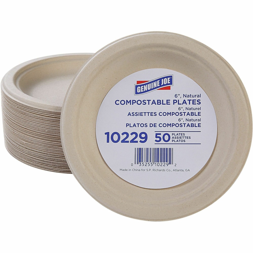 Genuine Joe 6" Compostable Plates - Breakroom, Office