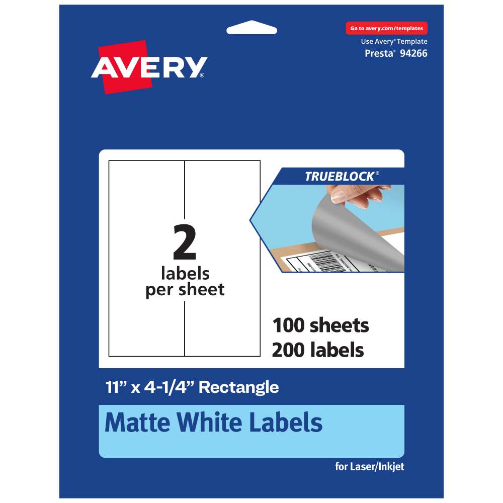 Avery® TrueBlock® Labels, 94266-TWMP100, Rectangle, 11" x
