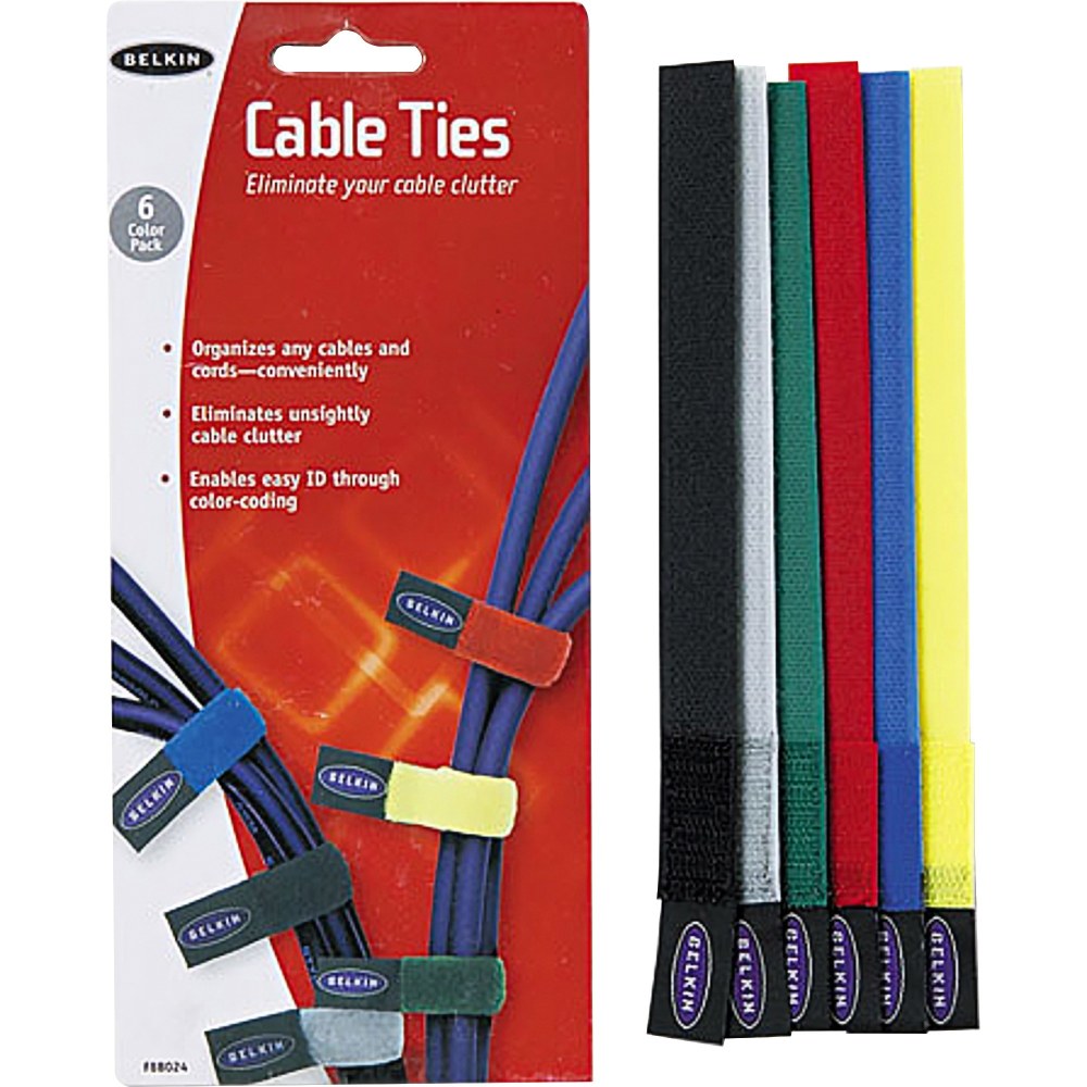 Belkin® Nylon Tie Wraps, 8", Assorted Colors, Pack