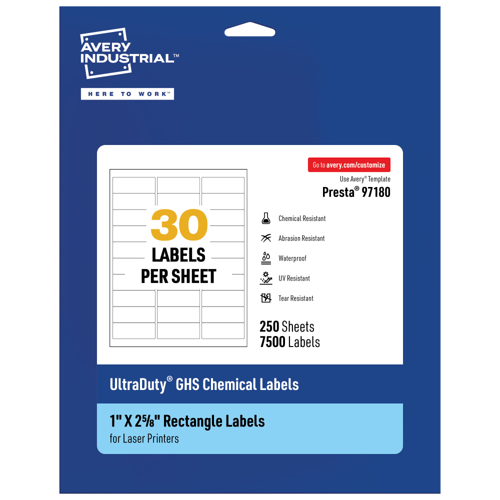 Avery® Ultra Duty® Permanent GHS Chemical Labels, 97180-WMU250,