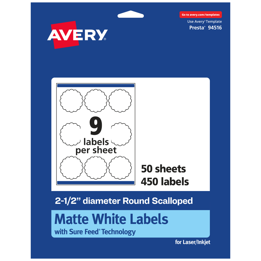 Avery® Permanent Labels With Sure Feed®, 94516-WMP50, Round