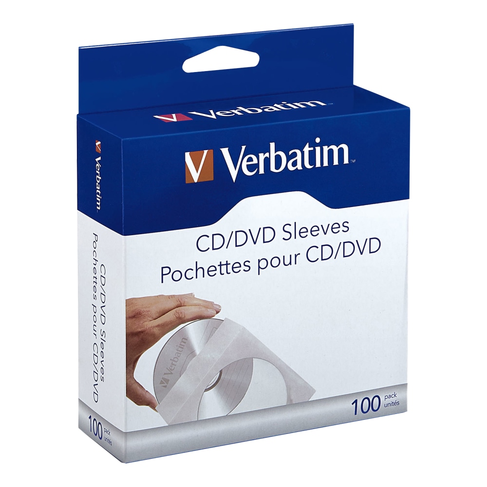 Verbatim® CD/DVD Paper Storage Sleeves, White, Box Of