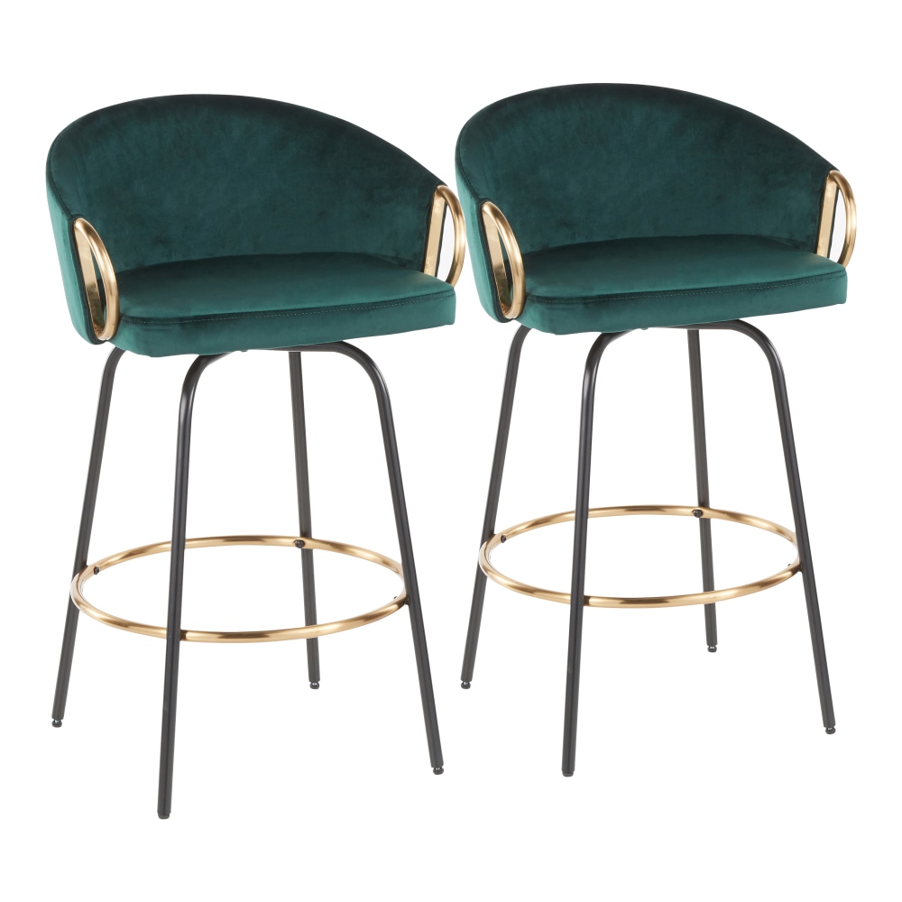 LumiSource Claire Counter Stools, Green/Black/Gold, Set Of 2